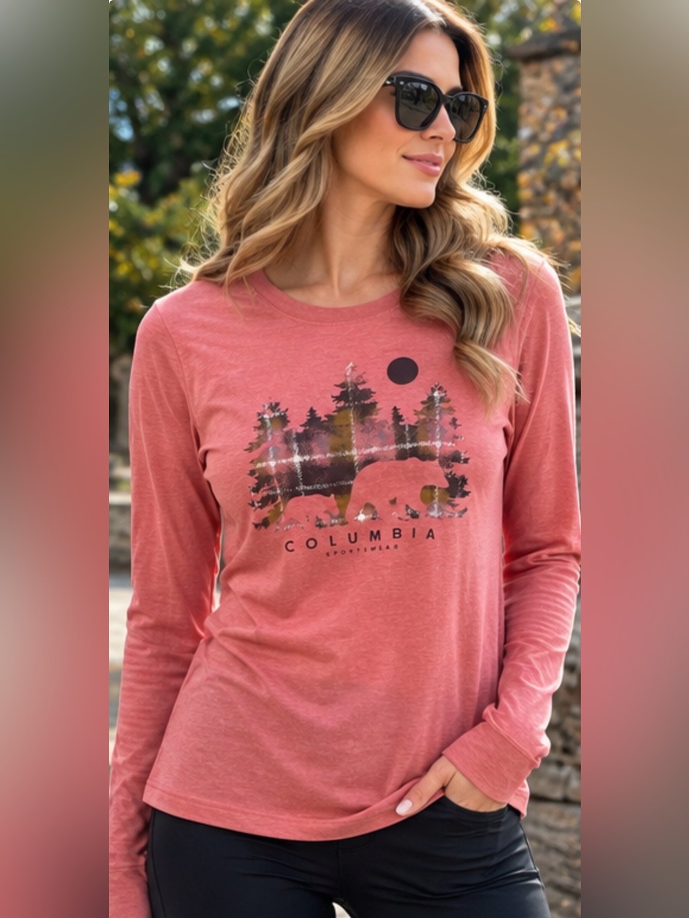 Columbia Women’s Long-Sleeve Graphic Tee in Coral Pink size M